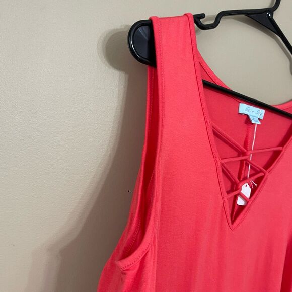 She + Sky Criss Cross Front Coral Cold Shoulder Long Sleeve Dress Large NWT - Picture 5 of 7